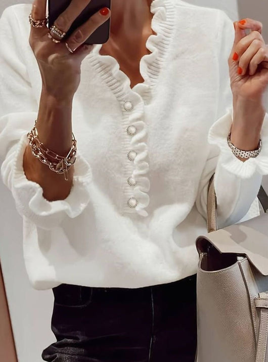 Charlotte | Elegante dames trui met ruches en v-hals