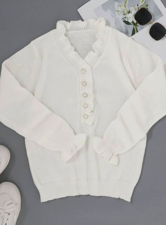 Charlotte | Elegante dames trui met ruches en v-hals