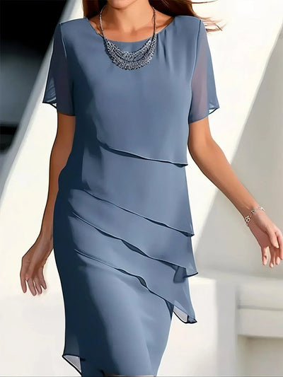 Amelie | Elegante gelaagde dames cocktailjurk van chiffon met ronde hals