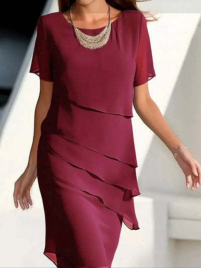 Amelie | Elegante gelaagde dames cocktailjurk van chiffon met ronde hals