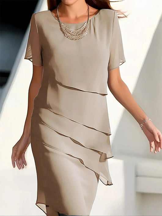Amelie | Elegante gelaagde dames cocktailjurk van chiffon met ronde hals