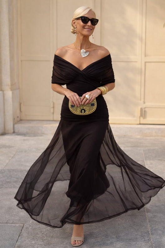 Clara | Elegante dames maxi cocktailjurk van chiffon met V-hals