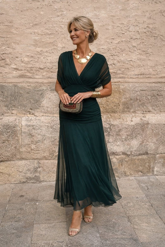 Clara | Elegante dames maxi cocktailjurk van chiffon met V-hals