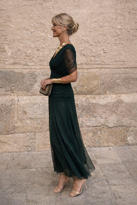 Clara | Elegante dames maxi cocktailjurk van chiffon met V-hals
