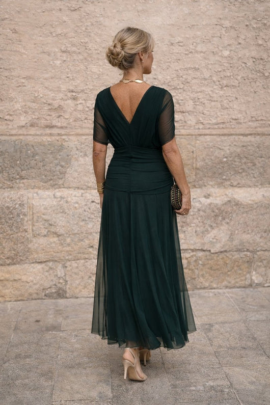 Clara | Elegante dames maxi cocktailjurk van chiffon met V-hals