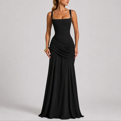 Johanna | Elegante gerimpelde dames maxi-avondjurk met vierkante hals
