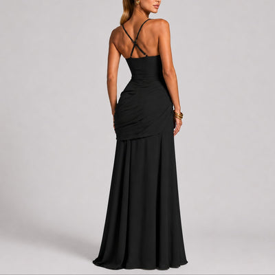 Johanna | Elegante gerimpelde dames maxi-avondjurk met vierkante hals