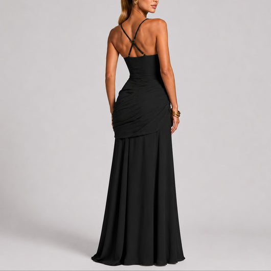 Johanna | Elegante gerimpelde dames maxi-avondjurk met vierkante hals