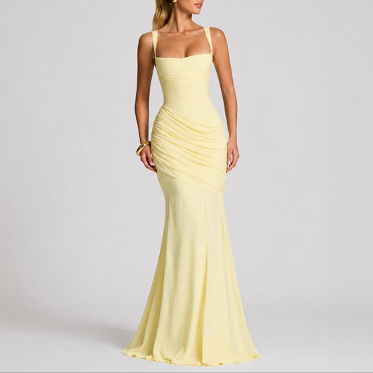 Johanna | Elegante gerimpelde dames maxi-avondjurk met vierkante hals