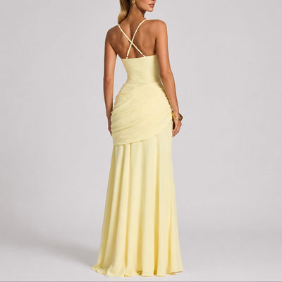 Johanna | Elegante gerimpelde dames maxi-avondjurk met vierkante hals