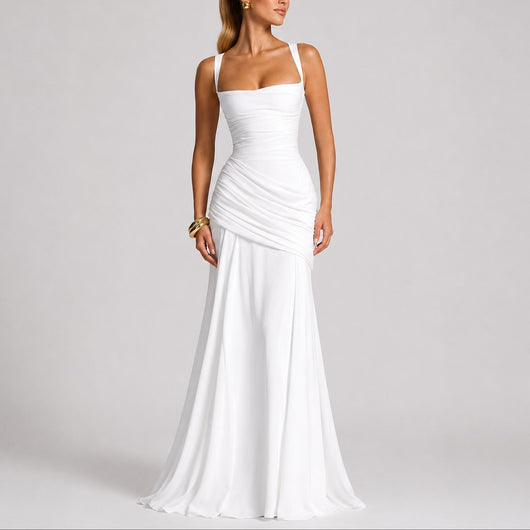 Johanna | Elegante gerimpelde dames maxi-avondjurk met vierkante hals