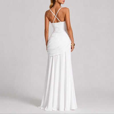 Johanna | Elegante gerimpelde dames maxi-avondjurk met vierkante hals