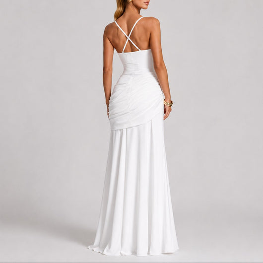 Johanna | Elegante gerimpelde dames maxi-avondjurk met vierkante hals