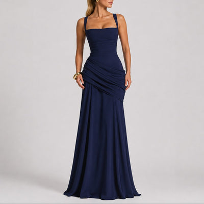 Johanna | Elegante gerimpelde dames maxi-avondjurk met vierkante hals