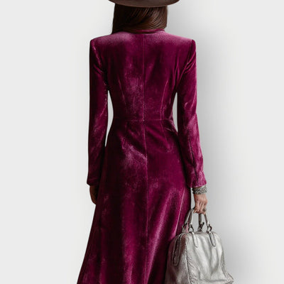 Leonie | Elegante dames maxi-avondjurk van fluweel met dubbele knoopsluiting