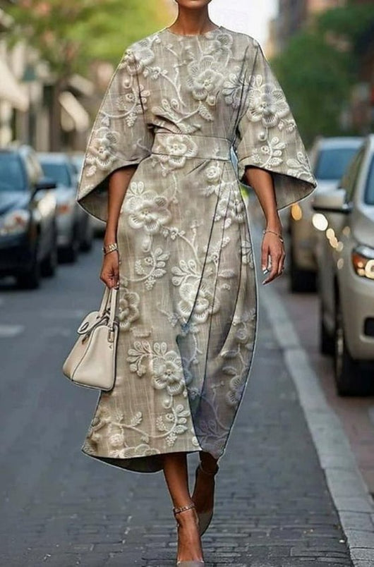 Nora | Elegante getailleerde dames midi-jurk met kimonomouwen