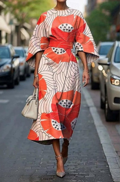 Nora | Elegante getailleerde dames midi-jurk met kimonomouwen