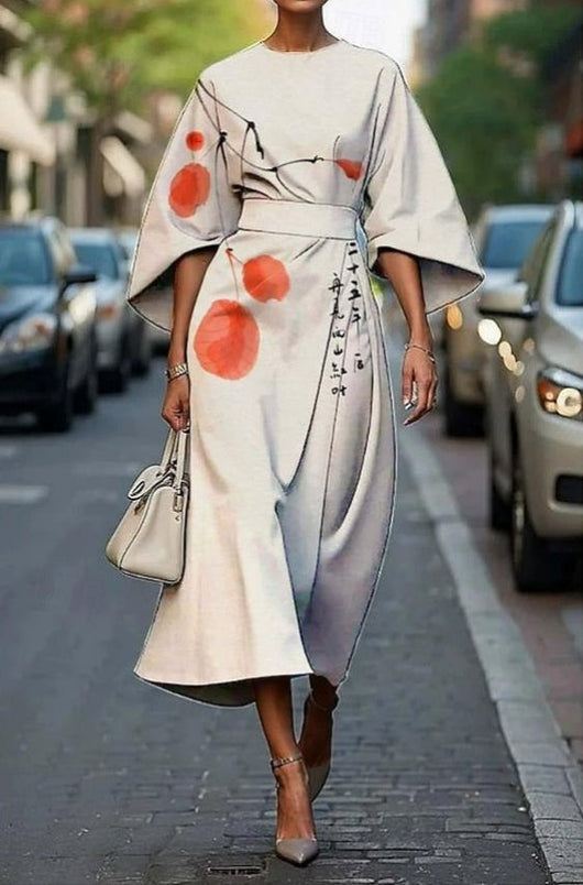 Nora | Elegante getailleerde dames midi-jurk met kimonomouwen