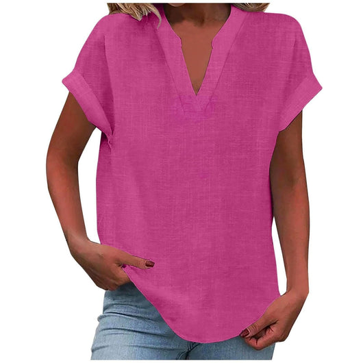 Katharina | Ontspannen dames blouse met V-hals in linnenlook