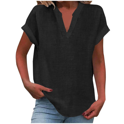 Katharina | Ontspannen dames blouse met V-hals in linnenlook