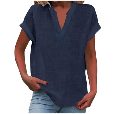 Katharina | Ontspannen dames blouse met V-hals in linnenlook