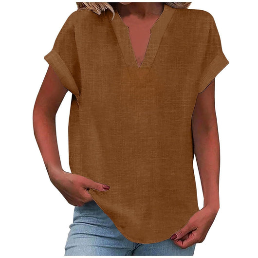 Katharina | Ontspannen dames blouse met V-hals in linnenlook