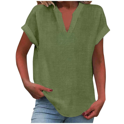 Katharina | Ontspannen dames blouse met V-hals in linnenlook