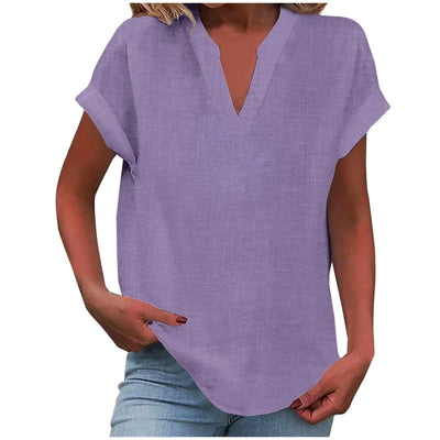 Katharina | Ontspannen dames blouse met V-hals in linnenlook