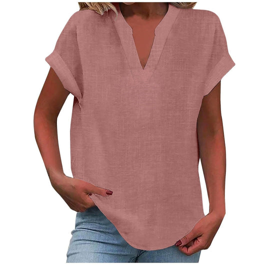 Katharina | Ontspannen dames blouse met V-hals in linnenlook