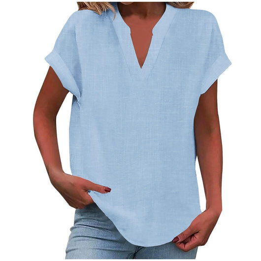 Katharina | Ontspannen dames blouse met V-hals in linnenlook