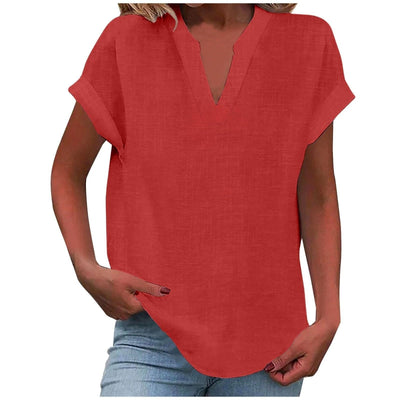 Katharina | Ontspannen dames blouse met V-hals in linnenlook