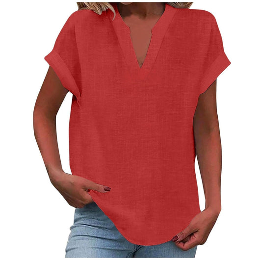 Katharina | Ontspannen dames blouse met V-hals in linnenlook