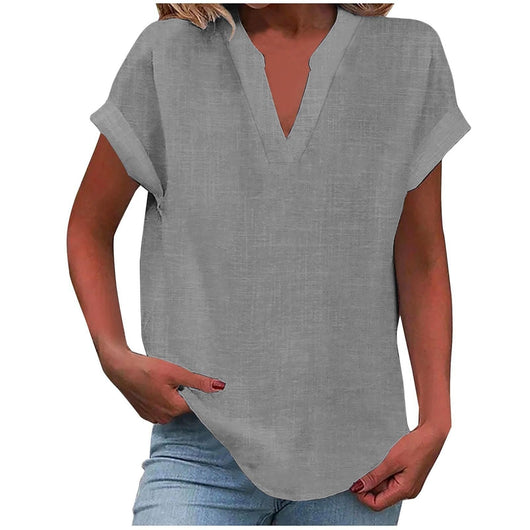 Katharina | Ontspannen dames blouse met V-hals in linnenlook