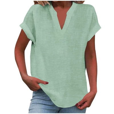 Katharina | Ontspannen dames blouse met V-hals in linnenlook