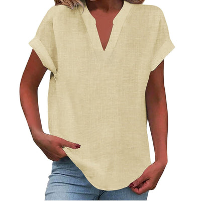 Katharina | Ontspannen dames blouse met V-hals in linnenlook