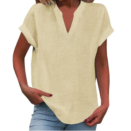 Katharina | Ontspannen dames blouse met V-hals in linnenlook