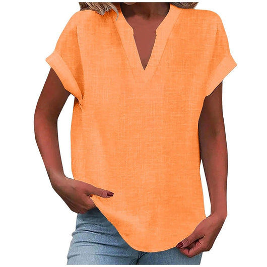 Katharina | Ontspannen dames blouse met V-hals in linnenlook