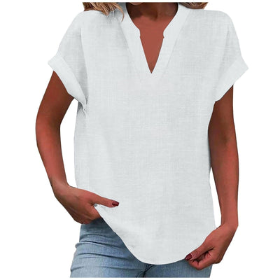 Katharina | Ontspannen dames blouse met V-hals in linnenlook