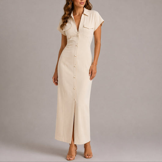 Sophie | Figuuraccentuerende dames maxi blousejurk voor bruiloftsgasten
