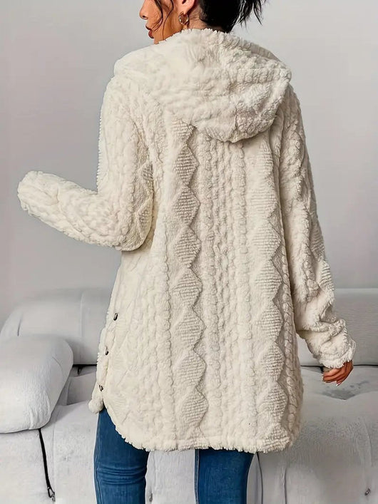 Annika | Donzig oversized dames vest met capuchon en knoopsluiting
