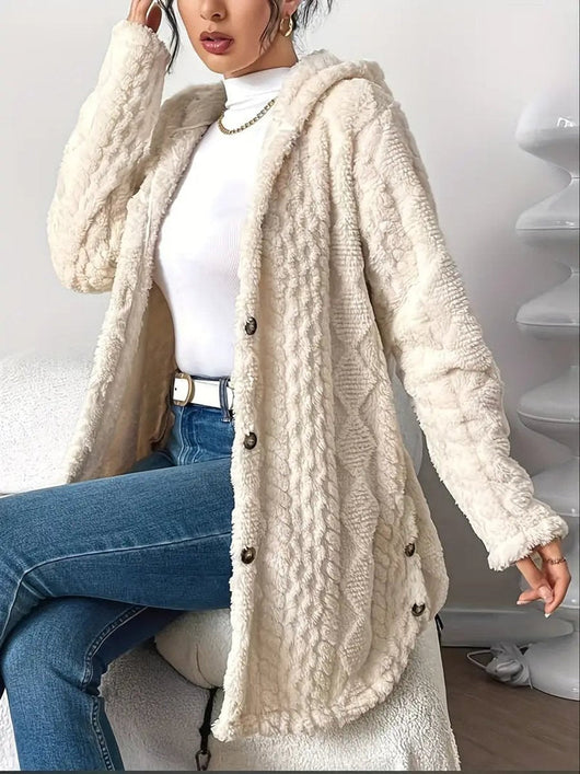 Annika | Donzig oversized dames vest met capuchon en knoopsluiting