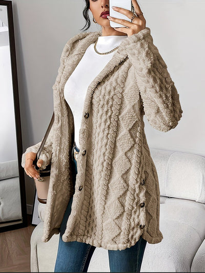 Annika | Donzig oversized dames vest met capuchon en knoopsluiting