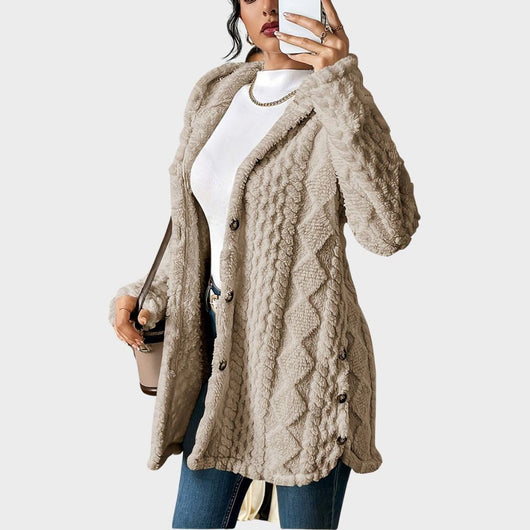 Annika | Donzig oversized dames vest met capuchon en knoopsluiting
