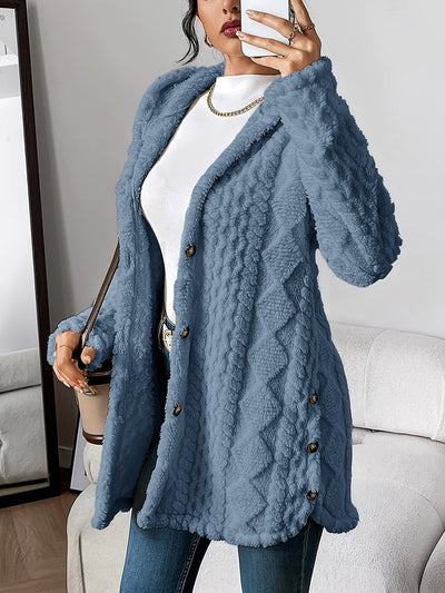 Annika | Donzig oversized dames vest met capuchon en knoopsluiting