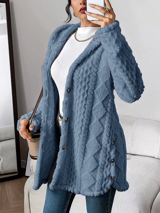 Annika | Donzig oversized dames vest met capuchon en knoopsluiting