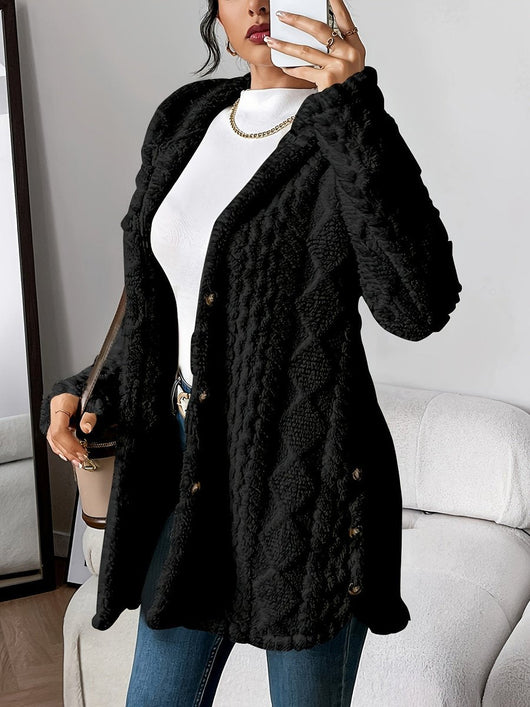 Annika | Donzig oversized dames vest met capuchon en knoopsluiting