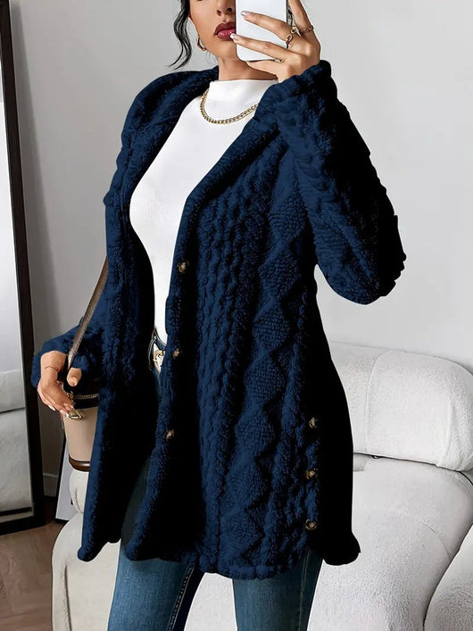 Annika | Donzig oversized dames vest met capuchon en knoopsluiting