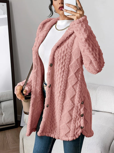 Annika | Donzig oversized dames vest met capuchon en knoopsluiting