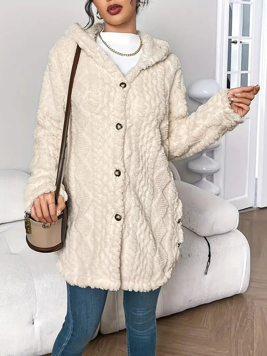 Annika | Donzig oversized dames vest met capuchon en knoopsluiting