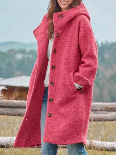Hannah | Lange dames fleecejas met capuchon en knoopsluiting